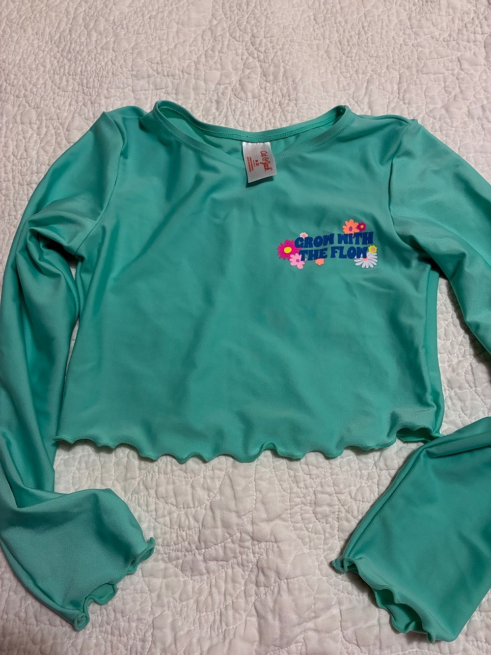 Aqua Cropped Long Sleeve Swim Top
